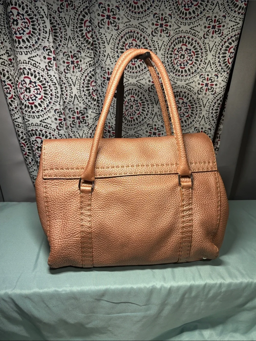 Fendi Selleria Linda Metallic Bronze Leather Satchel Bag